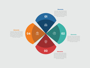 4 elements infographic comparison diagram with flowers petals shape with shadow center and round edge with 4 step for slide presentation