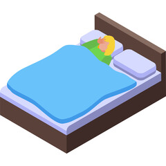 Person Sleeping Peacefully Under a Light Blue Duvet on a White Bed with Two Pillows in a Cozy Bedroom Environment Illuminated by Soft Light