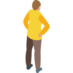 Person Standing With Hands On Hips Viewed From Behind Wearing A Yellow Vest Over An Orange Long Sleeve Shirt And Brown Pants With A Transparent Background