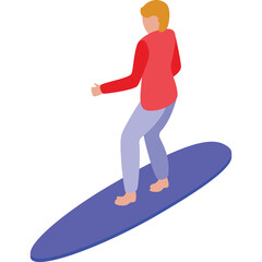 Person Surfing On A Blue Board In A Red Vest And Light Blue Pants With Blond Hair