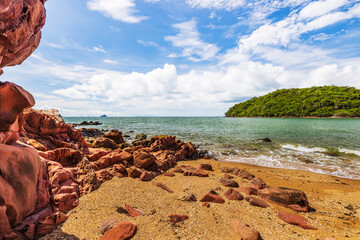 Beautiful beach on the tropical sea at Pink Stone Yard, Channthaburi Province, Thailand.