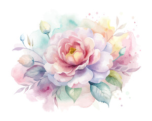Pastel Watercolor Floral Background isolated on white background