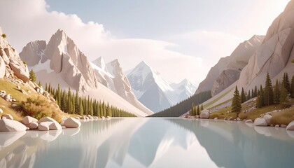 Serene mountain lake reflecting majestic peaks, an ideal abstract tourism background