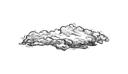 Set of clouds in hand drawn vintage retro style isolated on white background. Cartoon design elements. Vector illustration.	