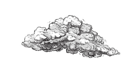 Clouds in hand drawn vintage retro style isolated on white background. Cartoon design elements. Landscape elements in sketch style. Vector illustration.	