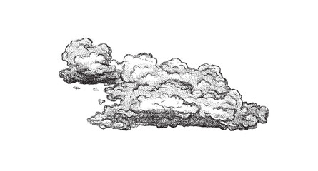 Clouds in hand drawn vintage retro style isolated on white background. Cartoon design elements. Landscape elements in sketch style. Vector illustration.	