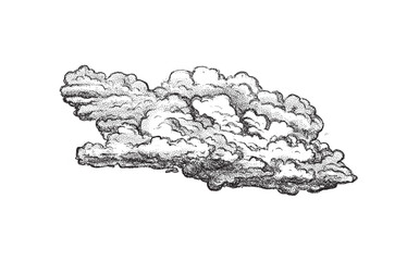 Clouds in hand drawn vintage retro style isolated on white background. Cartoon design elements. Landscape elements in sketch style. Vector illustration.	