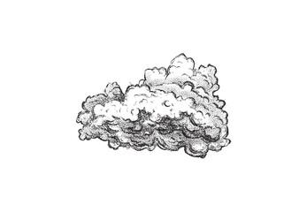 Clouds in hand drawn vintage retro style isolated on white background. Cartoon design elements. Landscape elements in sketch style. Vector illustration.	