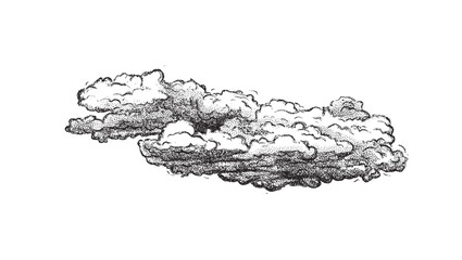 Clouds in hand drawn vintage retro style isolated on white background. Cartoon design elements. Landscape elements in sketch style. Vector illustration.	