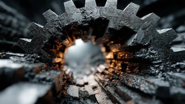 Close-up of a rusted gear showcasing intricate textures