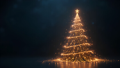 A radiant christmas tree glows with golden lights, casting a warm and inviting ambiance in the dark night