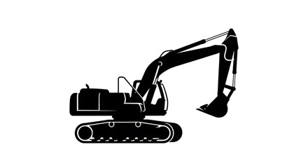 Silhouette of an Excavator Machine on a White Background.