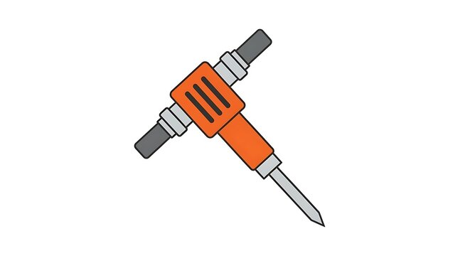 Orange pneumatic jackhammer tool vector illustration isolated on white.