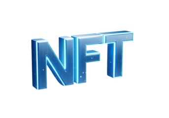 Blue neon nft text logo isolated on transparent background