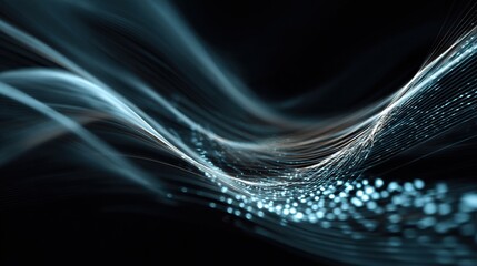 Dynamic waves of light abstract visual digital art dark background close-up perspective energy flow concept