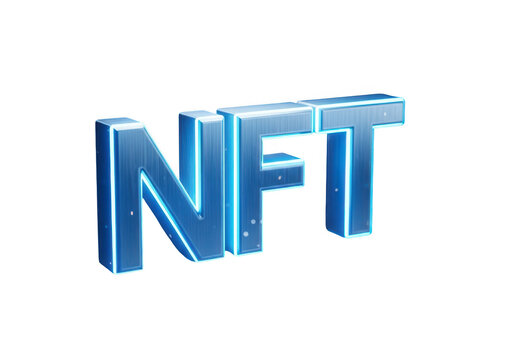 Blue neon nft text logo isolated on transparent background - Powered by Adobe