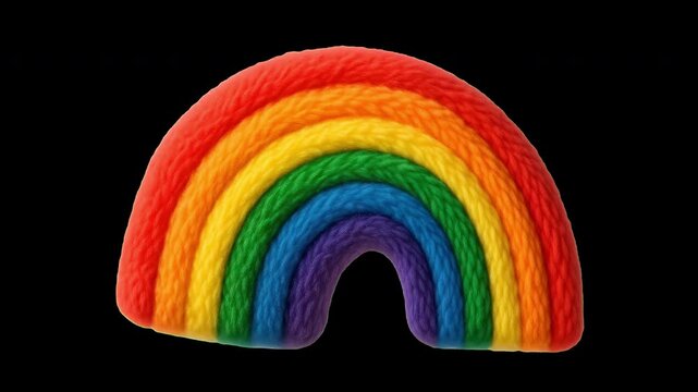Colorful rainbow yarn sculpture animation isolated asset, transparent 4K video, alpha channel, ProRes 4444