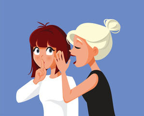Woman Keeping a Secret Gossiping Vector Illustration. Sisters sharing secrets talking in confidence about intimate stuff 
