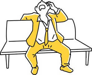 ベンチに座って寝る男性会社員