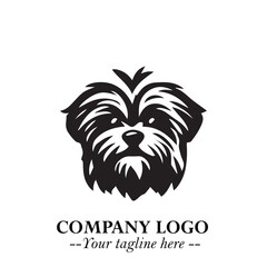 Cute Head of Dog Logo Symbol in Black on White Background with Modern Minimalist Design