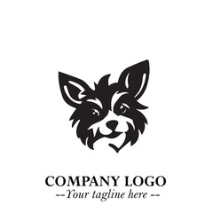 Cute Head of Dog Logo Symbol in Black on White Background with Modern Minimalist Design