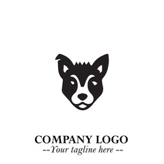 Cute Head of Dog Logo Symbol in Black on White Background with Modern Minimalist Design