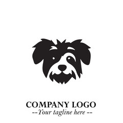 Cute Head of Dog Logo Symbol in Black on White Background with Modern Minimalist Design