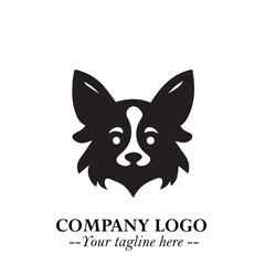 Cute Head of Dog Logo Symbol in Black on White Background with Modern Minimalist Design