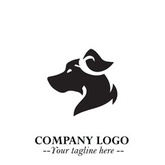 Cute Head of Dog Logo Symbol in Black on White Background with Modern Minimalist Design