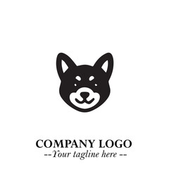 Cute Head of Dog Logo Symbol in Black on White Background with Modern Minimalist Design