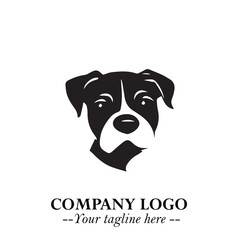 Cute Head of Dog Logo Symbol in Black on White Background with Modern Minimalist Design