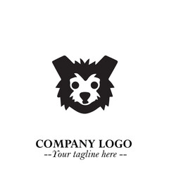 Cute Head of Dog Logo Symbol in Black on White Background with Modern Minimalist Design