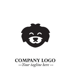 Cute Head of Dog Logo Symbol in Black on White Background with Modern Minimalist Design