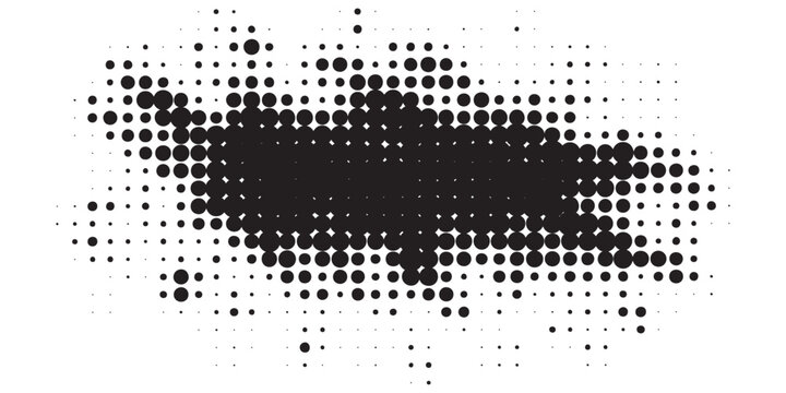 Abstract black halftone banner with a distressed grunge dot pattern effect.