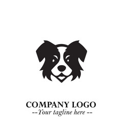 Cute Head of Dog Logo Symbol in Black on White Background with Modern Minimalist Design