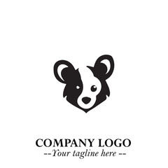 Cute Head of Dog Logo Symbol in Black on White Background with Modern Minimalist Design