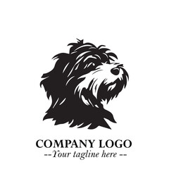 Cute Head of Dog Logo Symbol in Black on White Background with Modern Minimalist Design