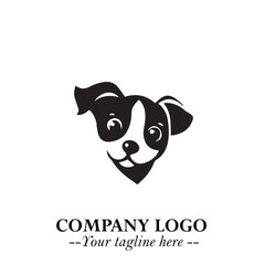 Cute Head of Dog Logo Symbol in Black on White Background with Modern Minimalist Design