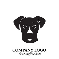 Cute Head of Dog Logo Symbol in Black on White Background with Modern Minimalist Design