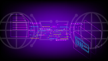 AI data network, digital transfer technology, futuristic purple background