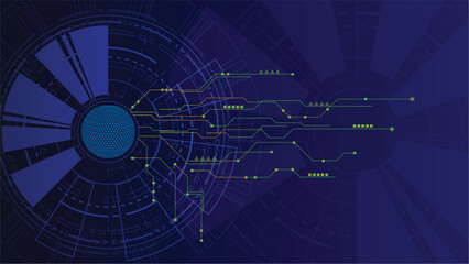 Digital circuit background, technology network connection, futuristic blue interface