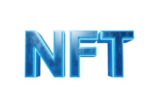 Glowing blue nft text art isolated on transparent background