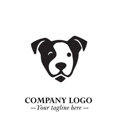 Cute Head of Dog Logo Symbol in Black on White Background with Modern Minimalist Design