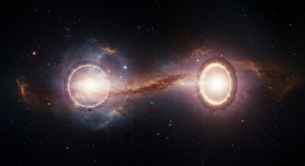 Obraz premium Two interstellar portals connecting distant galaxies with nebula bridge