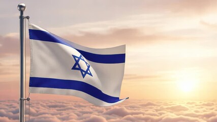 National flag of israel nation waving on the wind with a beautiful sunset on the background, banner of the country - Powered by Adobe