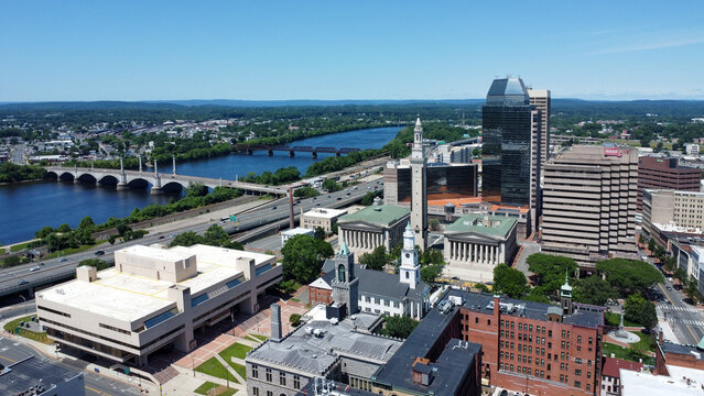Overlooking downtown Springfield by Connecticut River, Springfield, Massachusetts, USA