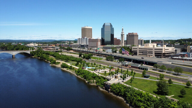 Overlooking downtown Springfield by Connecticut River, Springfield, Massachusetts, USA