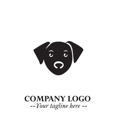 Cute Head of Dog Logo Symbol in Black on White Background with Modern Minimalist Design