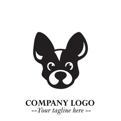 Cute Head of Dog Logo Symbol in Black on White Background with Modern Minimalist Design