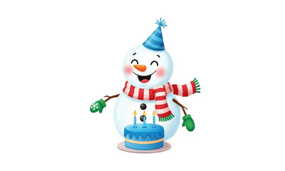 Snowman with birthday cake 